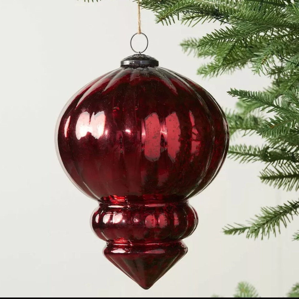 Mercury Glass Vintage look Finial Ornament red large